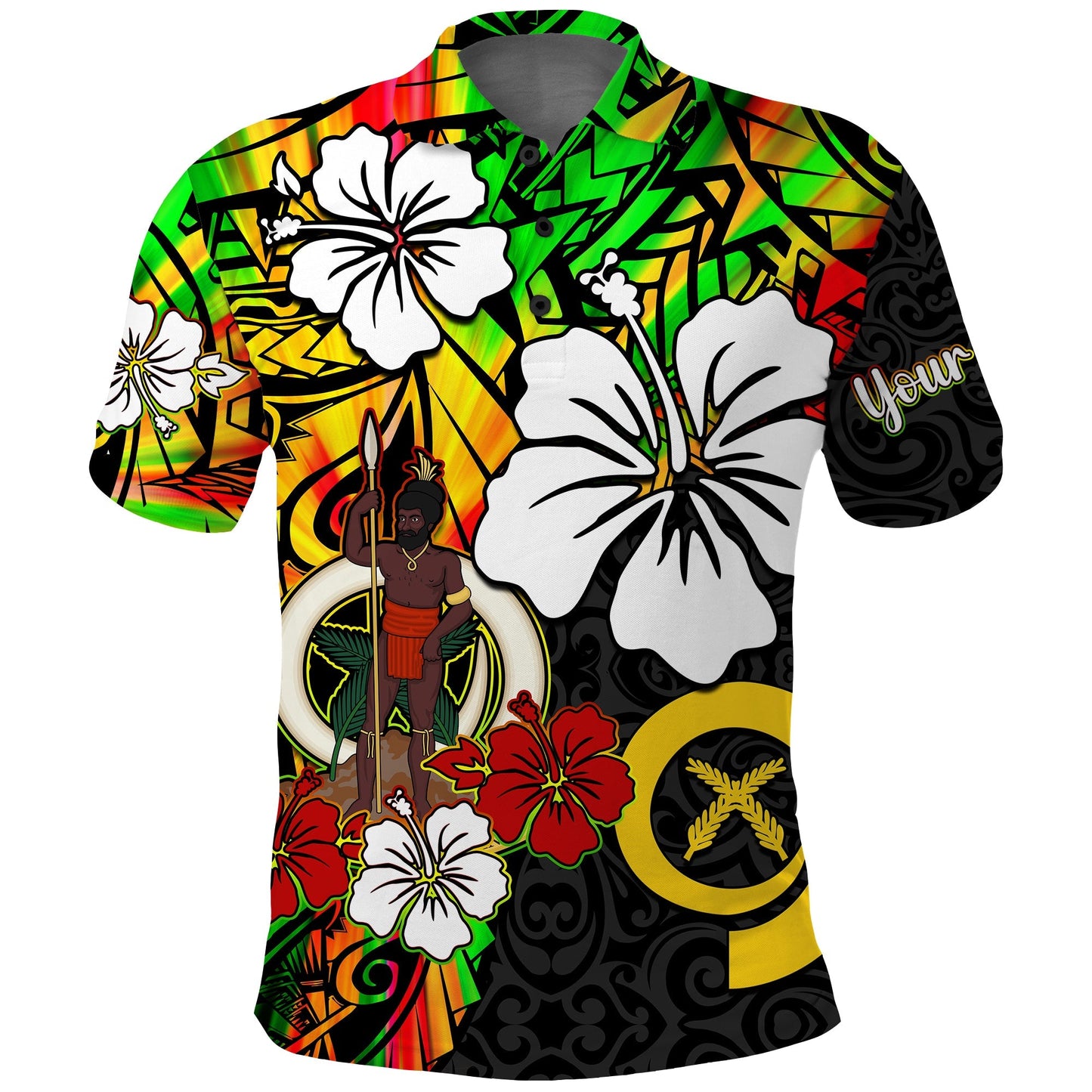 Custom Personalised Vanuatu Polo Shirt Polynesia Tie Dye Hibiscus Flowers