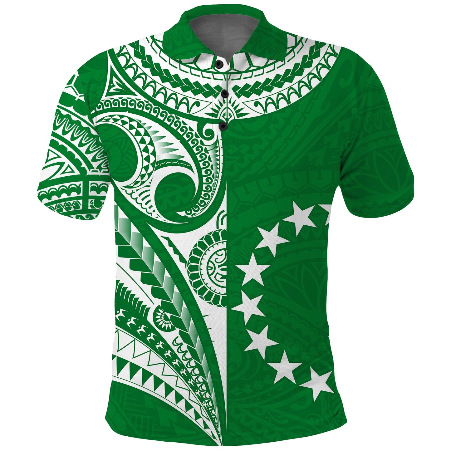 Cook Islands Tatau Polo Shirt Symbolize Passion Stars Version Green