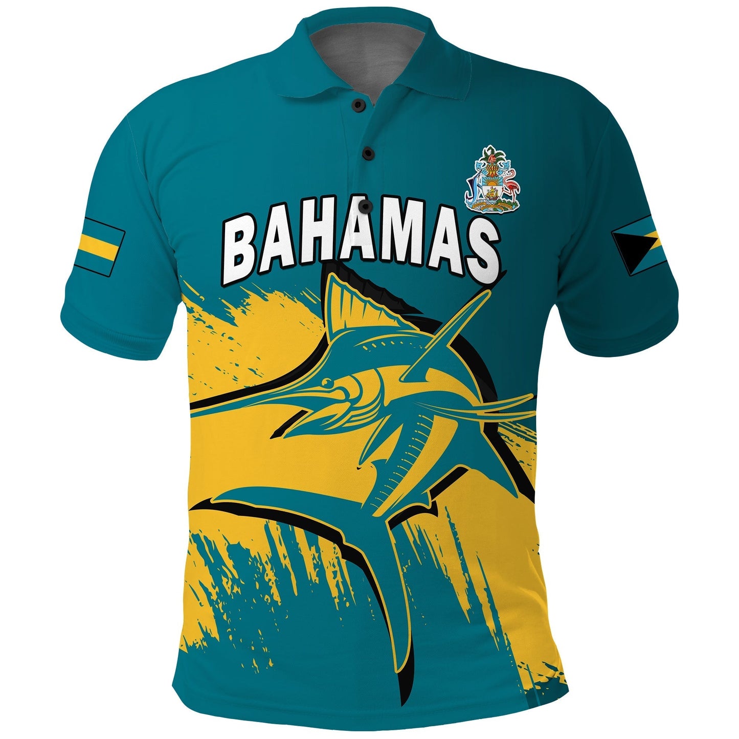 Custom Bahamas Polo Shirt Blue Marlin With Bahamian Coat Of Arms