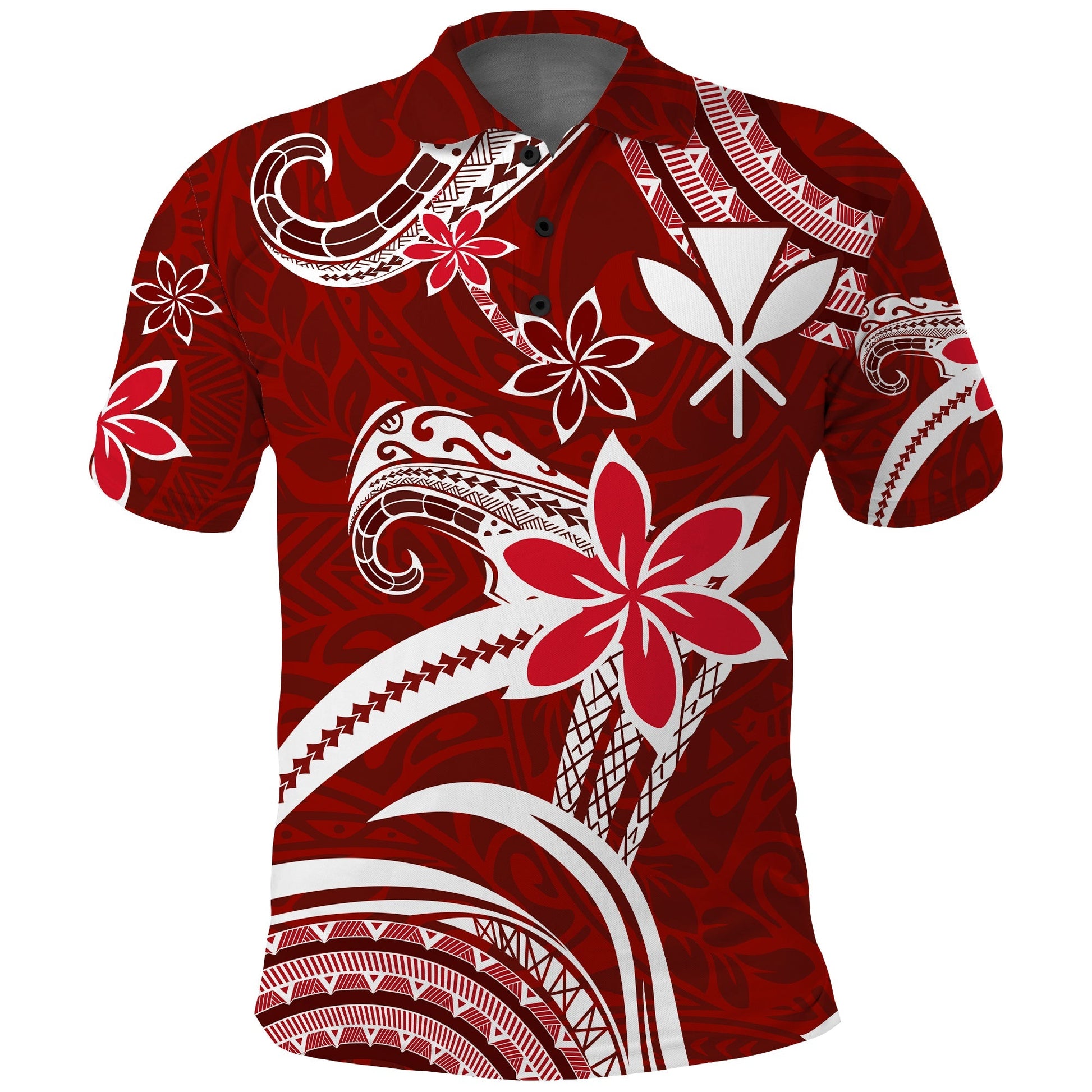 Custom Personalised Hawaii Flowers Wave Polo Shirt Kanaka Maoli Red Polynesian