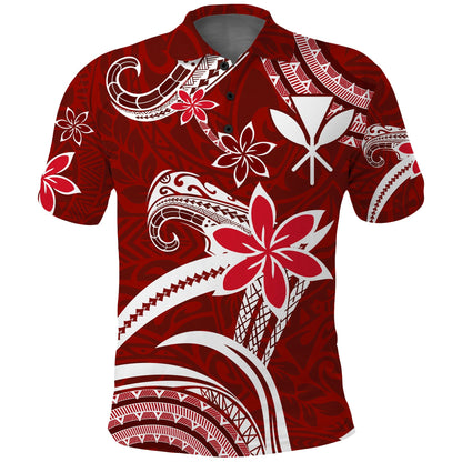 Custom Personalised Hawaii Flowers Wave Polo Shirt Kanaka Maoli Red Polynesian