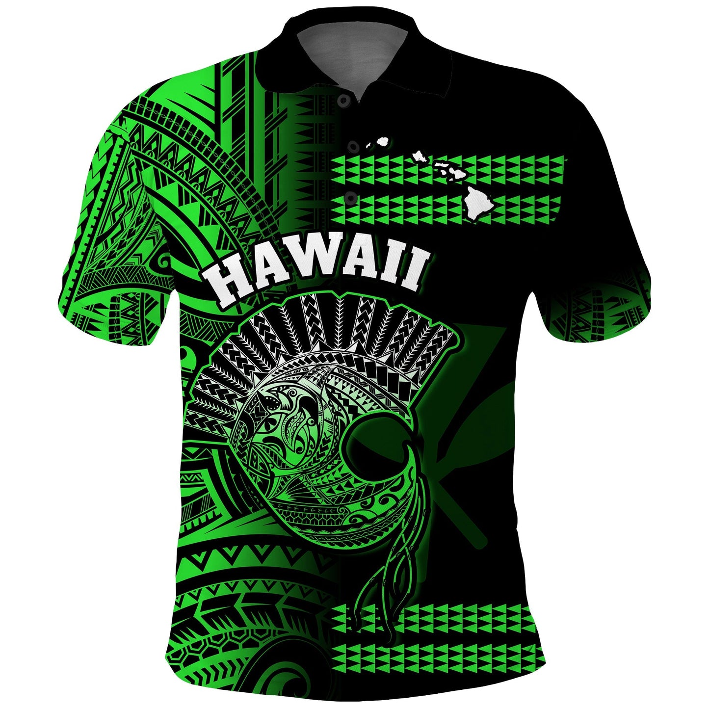 Custom Personalised Hawaii Polo Shirt Kakau Warrior Helmet Gradient Green Polynesian