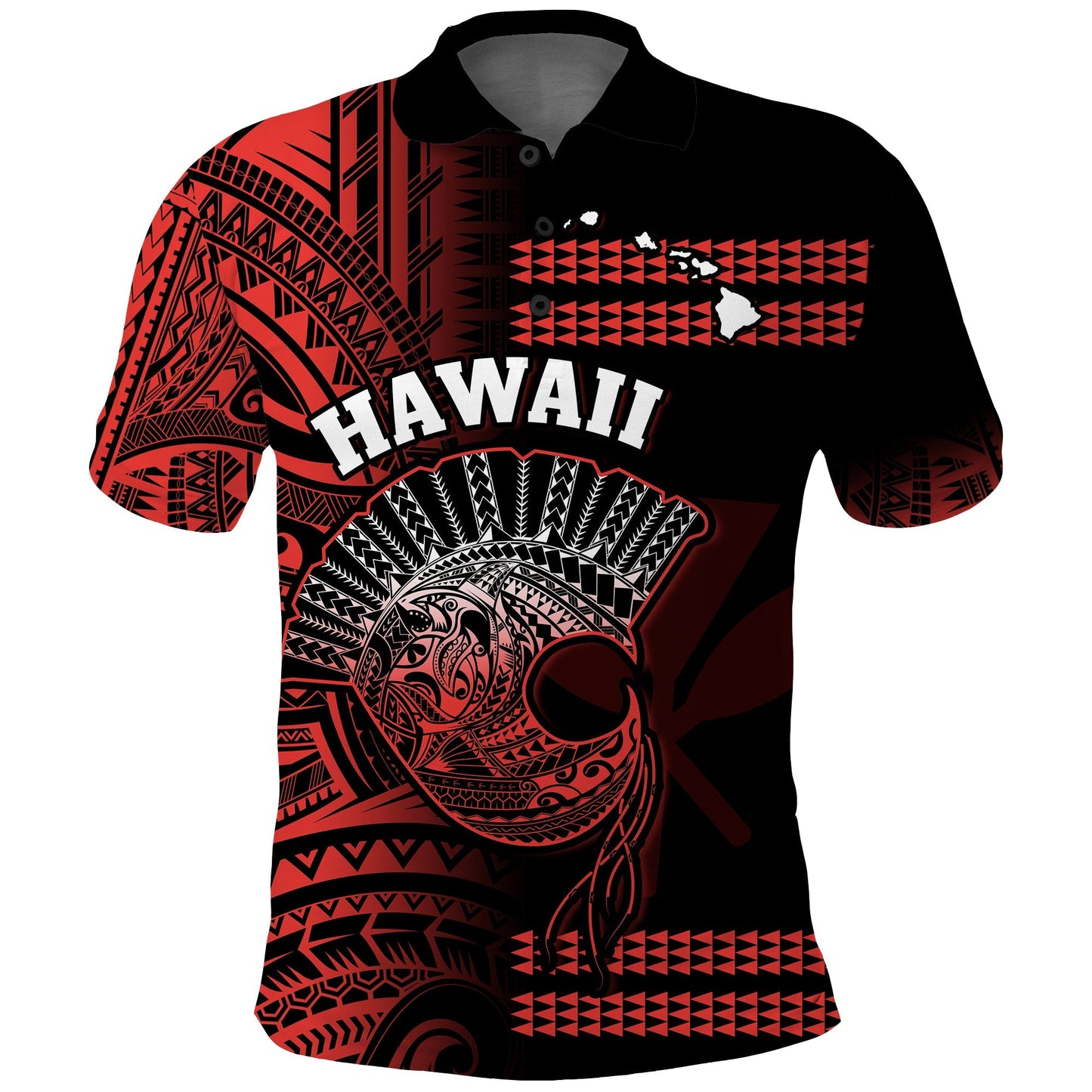 Custom Personalised Hawaii Polo Shirt Kakau Warrior Helmet Gradient Red Polynesian