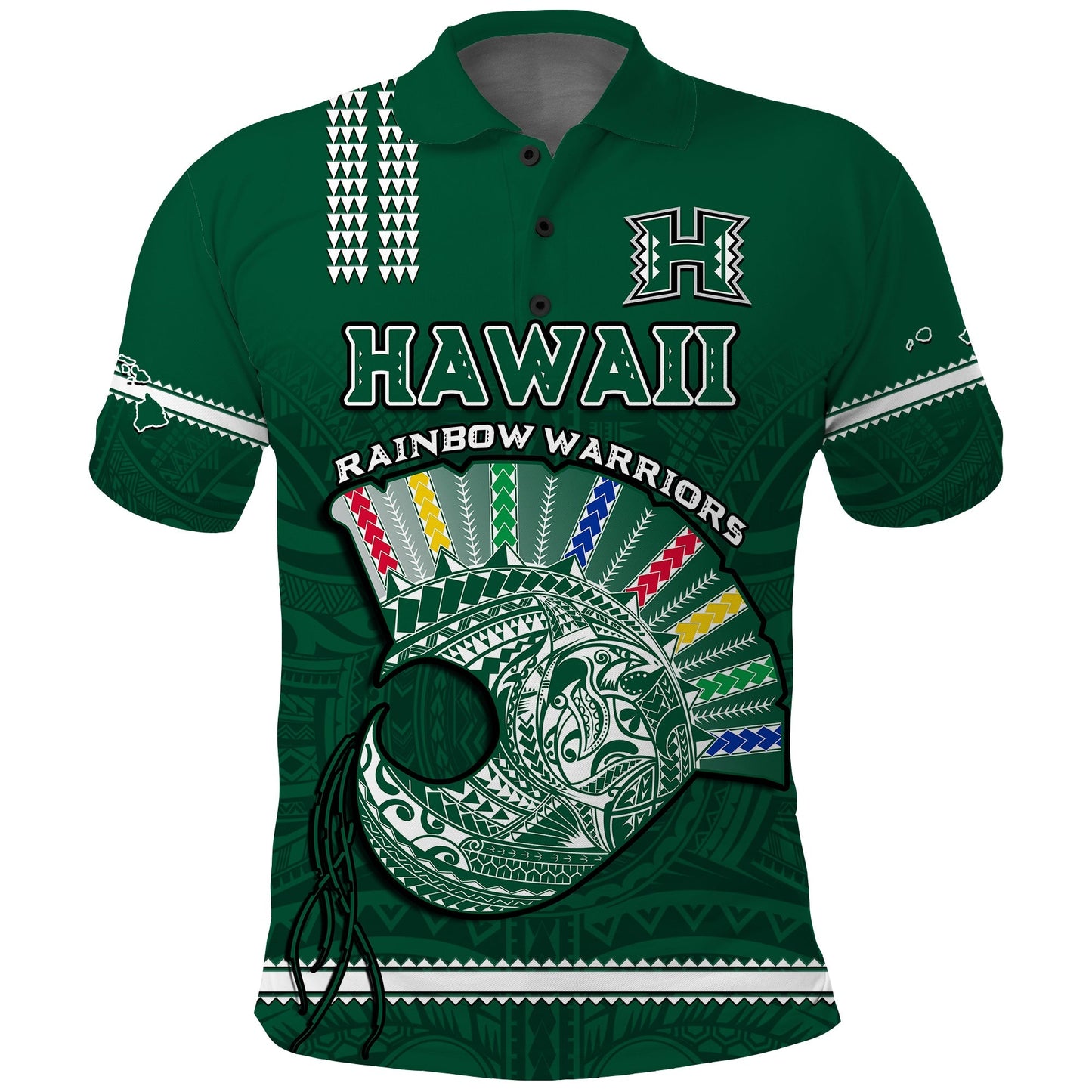 Hawaii Football Polo Shirt Kakau Rainbow Warriors Helmet Go Bows