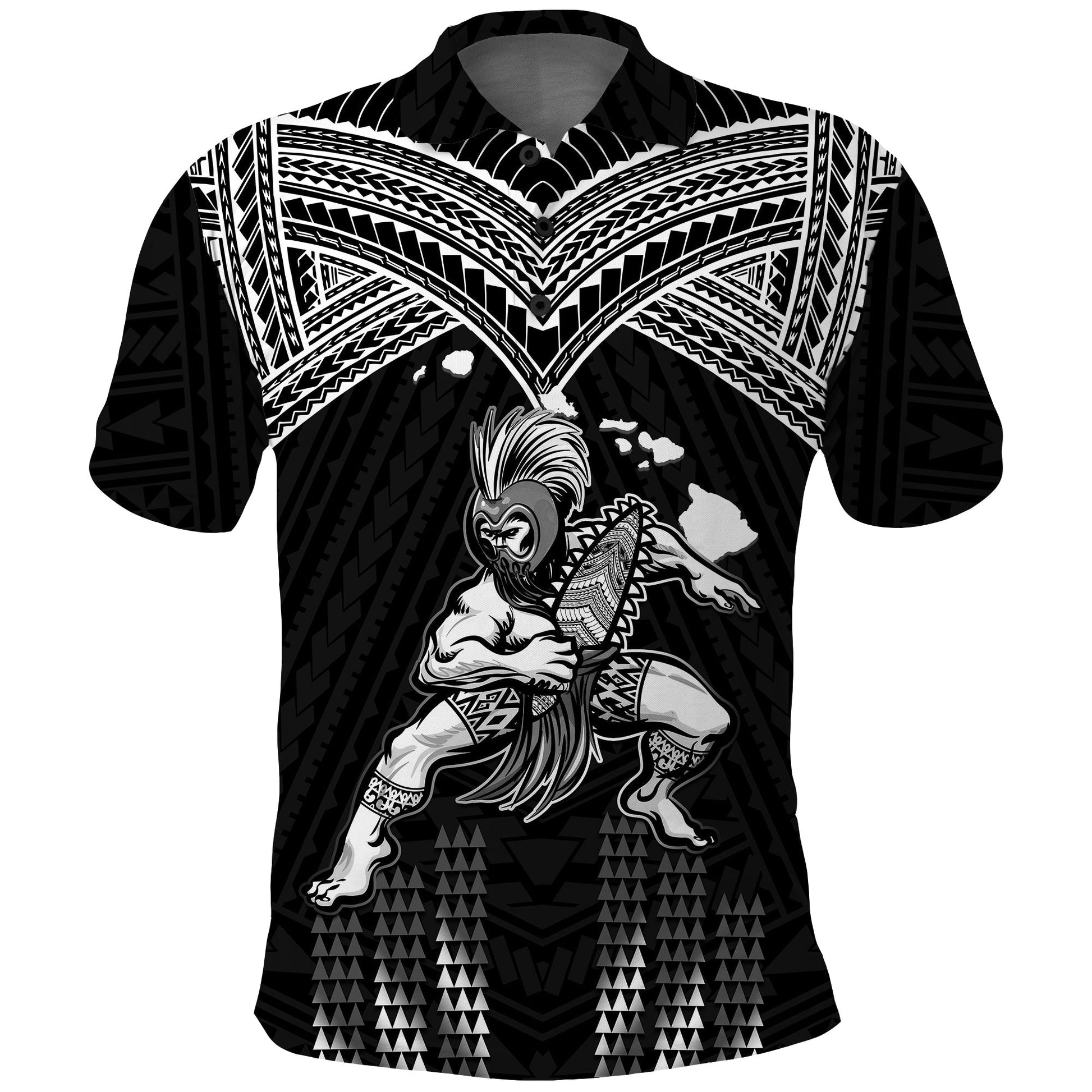 Hawaii Polo Shirt Hawaiian Warrior With Weapon Polynesian Ver.01