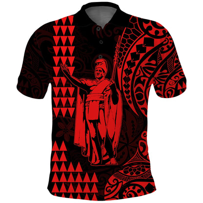 Hawaii Day Kakau Polo Shirt Proud To Be Hawaiian Red King Kamehameha and Kanaka Maoli