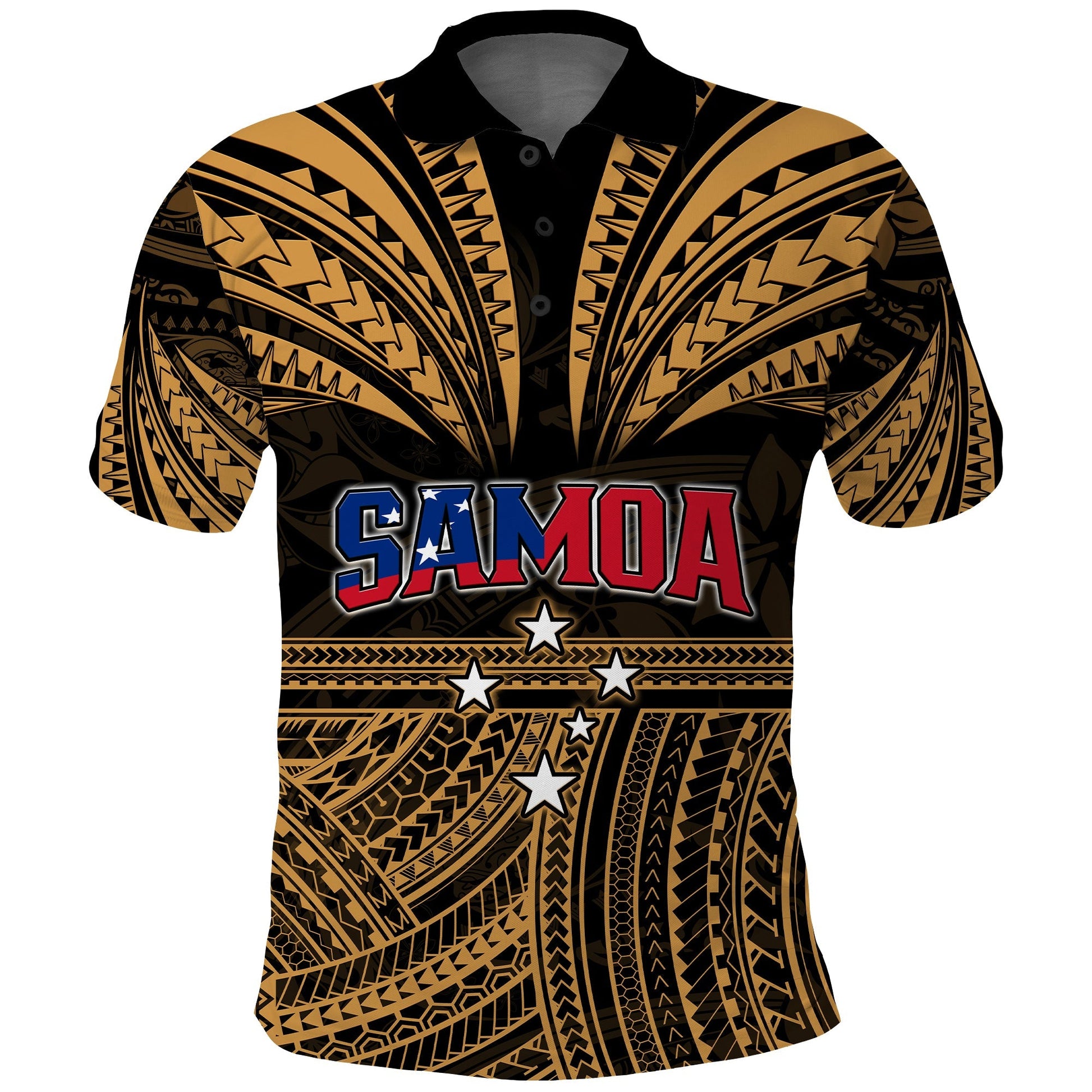 Custom Personalised Samoa Tatau Polo Shirt Gold Polynesian Proud Samoan