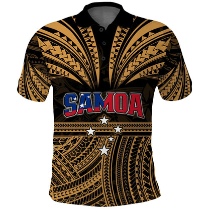 Custom Personalised Samoa Tatau Polo Shirt Gold Polynesian Proud Samoan