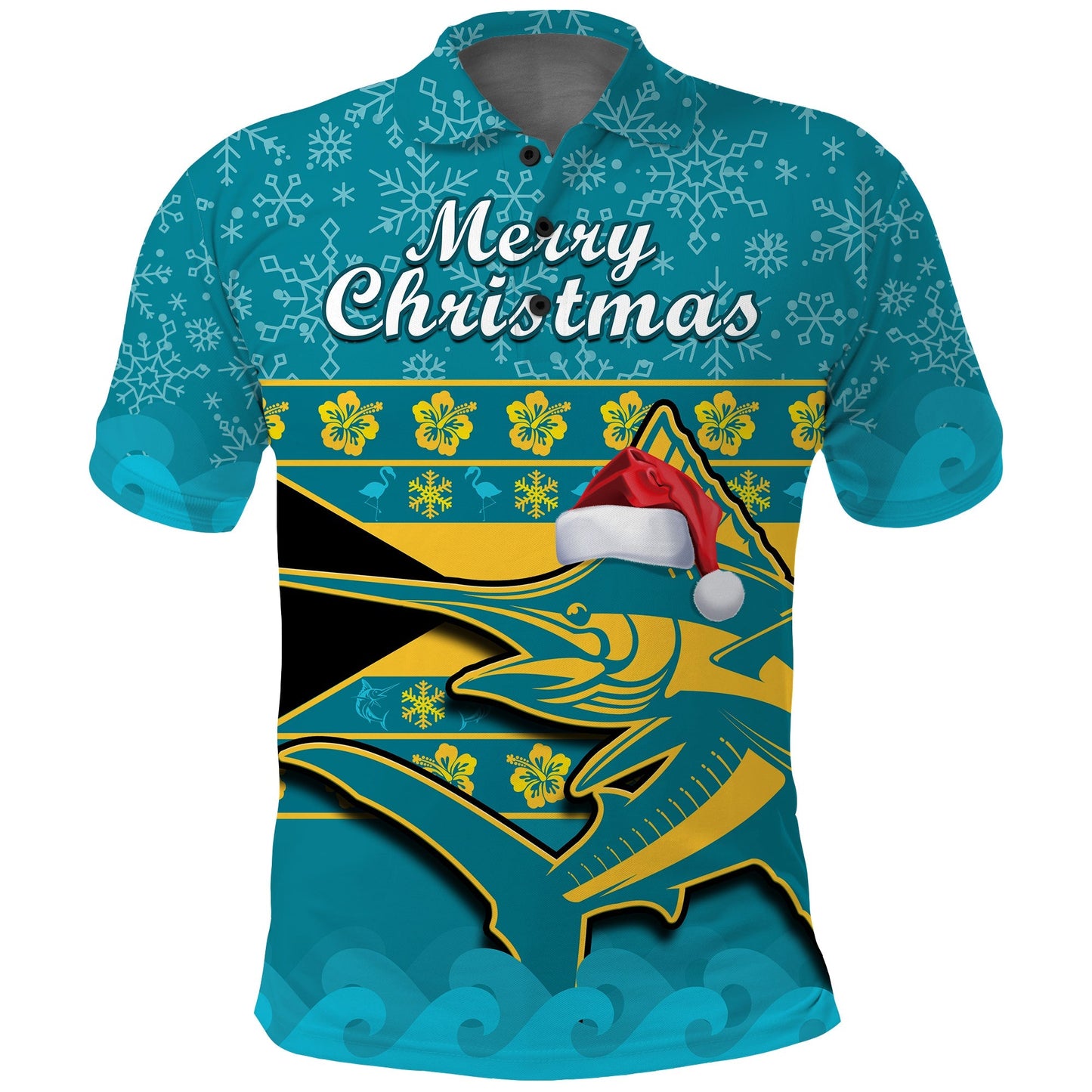 Bahamas Polo Shirt Bahamian Blue Marlin Merry Chirstmas