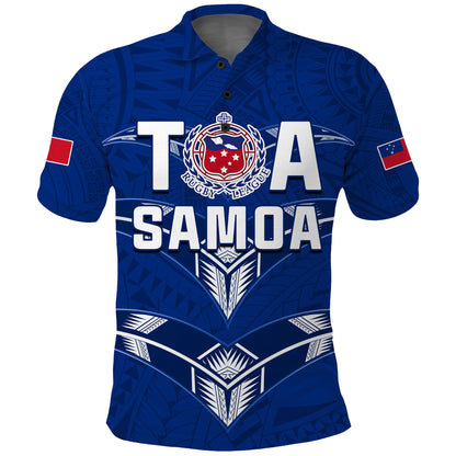 Custom Personalise Text and Number Toa Samoa Rugby Polo Shirt Siamupini Proud Blue