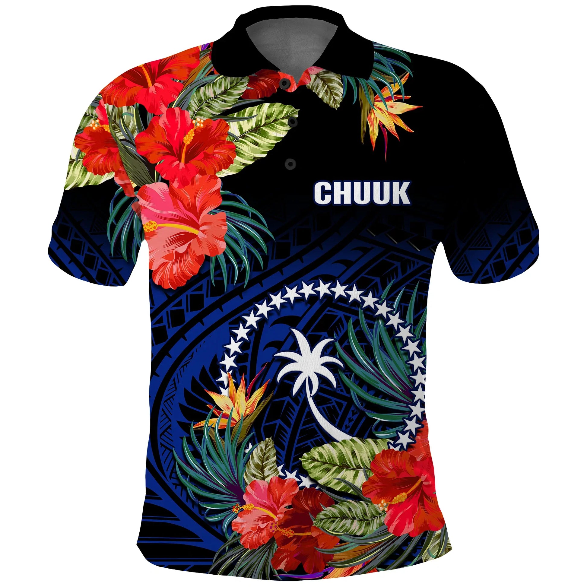 Chuuk State Polo Shirt FSM Hibiscus Flowers Mix Polynesian