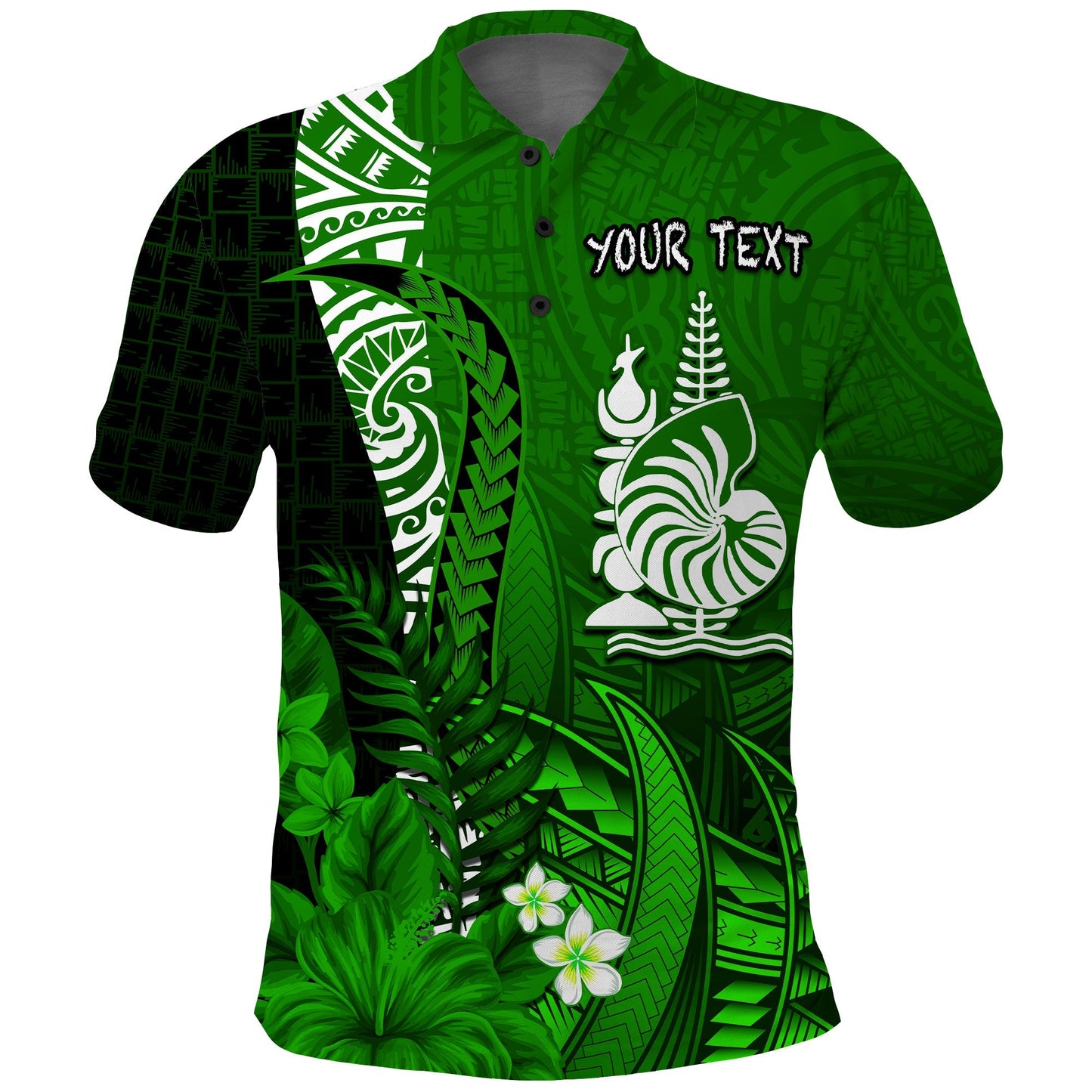 Custom Personalised New Caledonia Polo Shirt Nautilus Green Polynesian Hibiscus