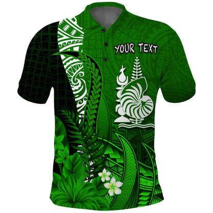 Custom Personalised New Caledonia Polo Shirt Nautilus Green Polynesian Hibiscus