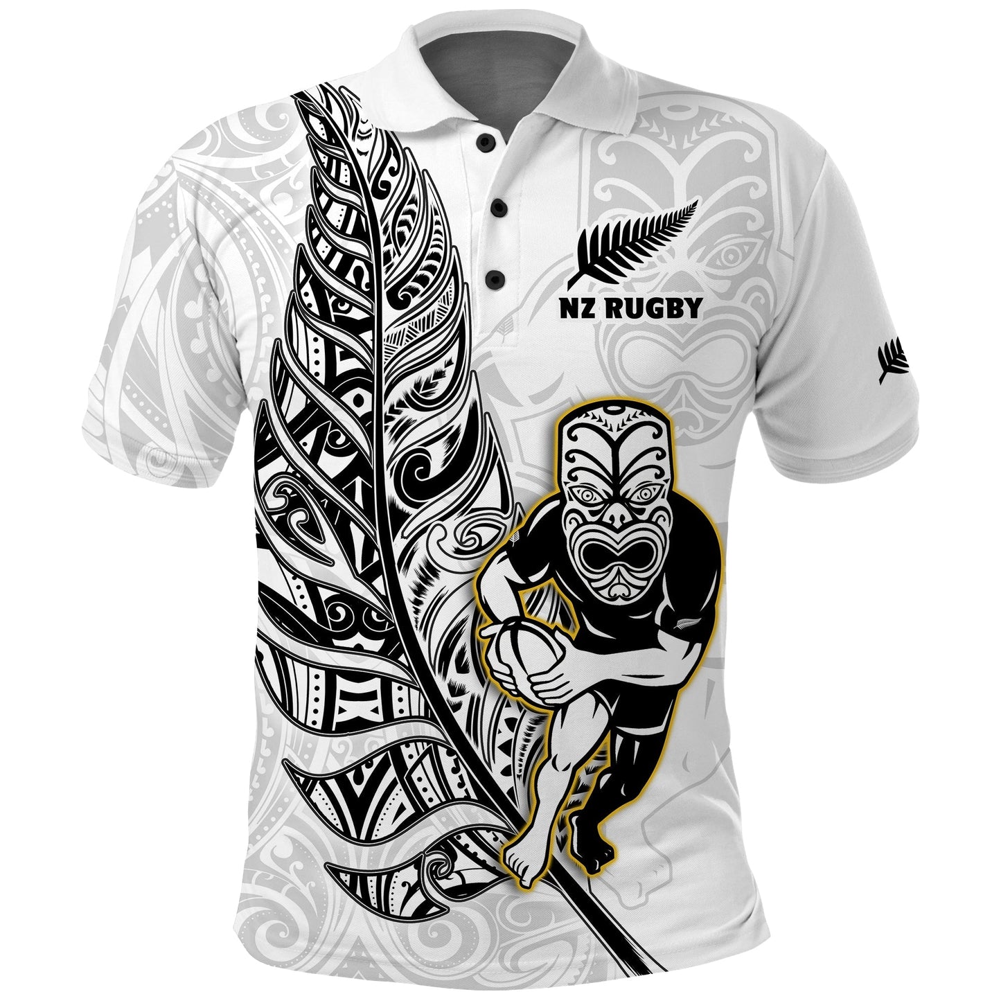 New Zealand Silver Fern Rugby Polo Shirt All Black Maori Version White