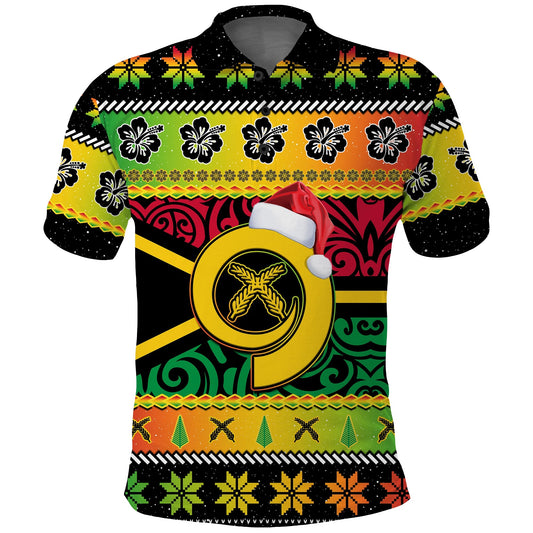 Vanuatu Christmas Polo Shirt Pig Tusk Polynesian Joyeux Noel Flag Art