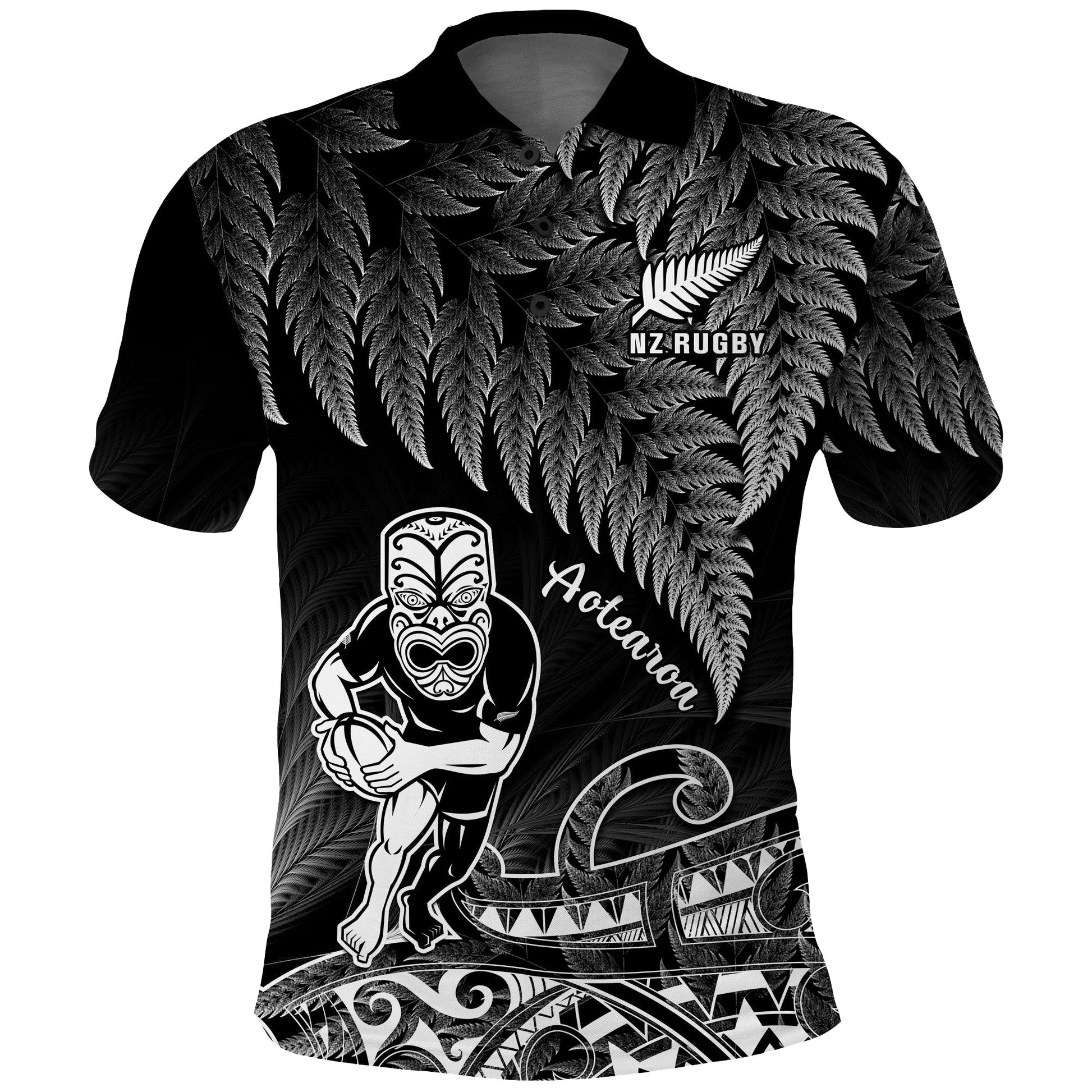 Custom Text And Number New Zealand Silver Fern Rugby Polo Shirt All Black Koru Maori