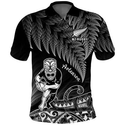 Custom Text And Number New Zealand Silver Fern Rugby Polo Shirt All Black Koru Maori