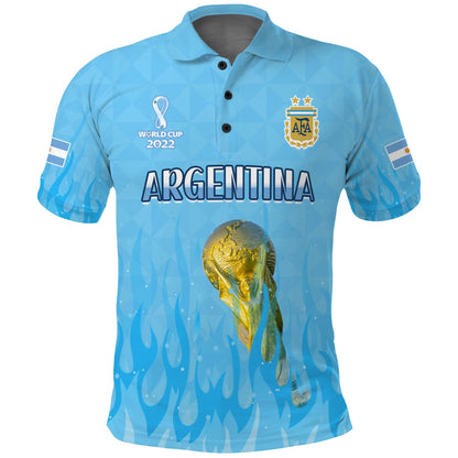(Custom Text and Number) Argentina Football Polo Shirt Vamos Sky Champions World Cup Fire