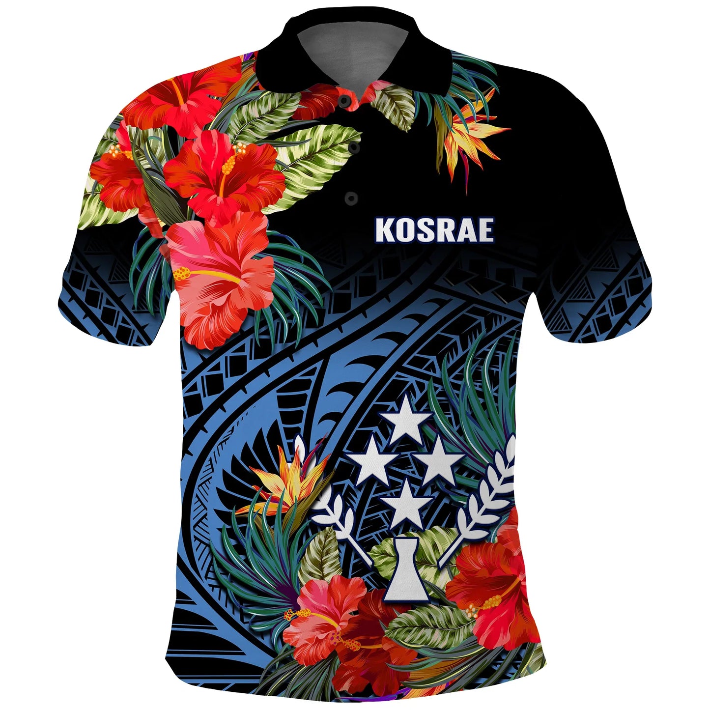 Kosrae State Polo Shirt FSM Hibiscus Flowers Mix Polynesian
