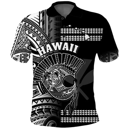 Hawaii Polo Shirt Kakau Warrior Helmet Gradient White Polynesian