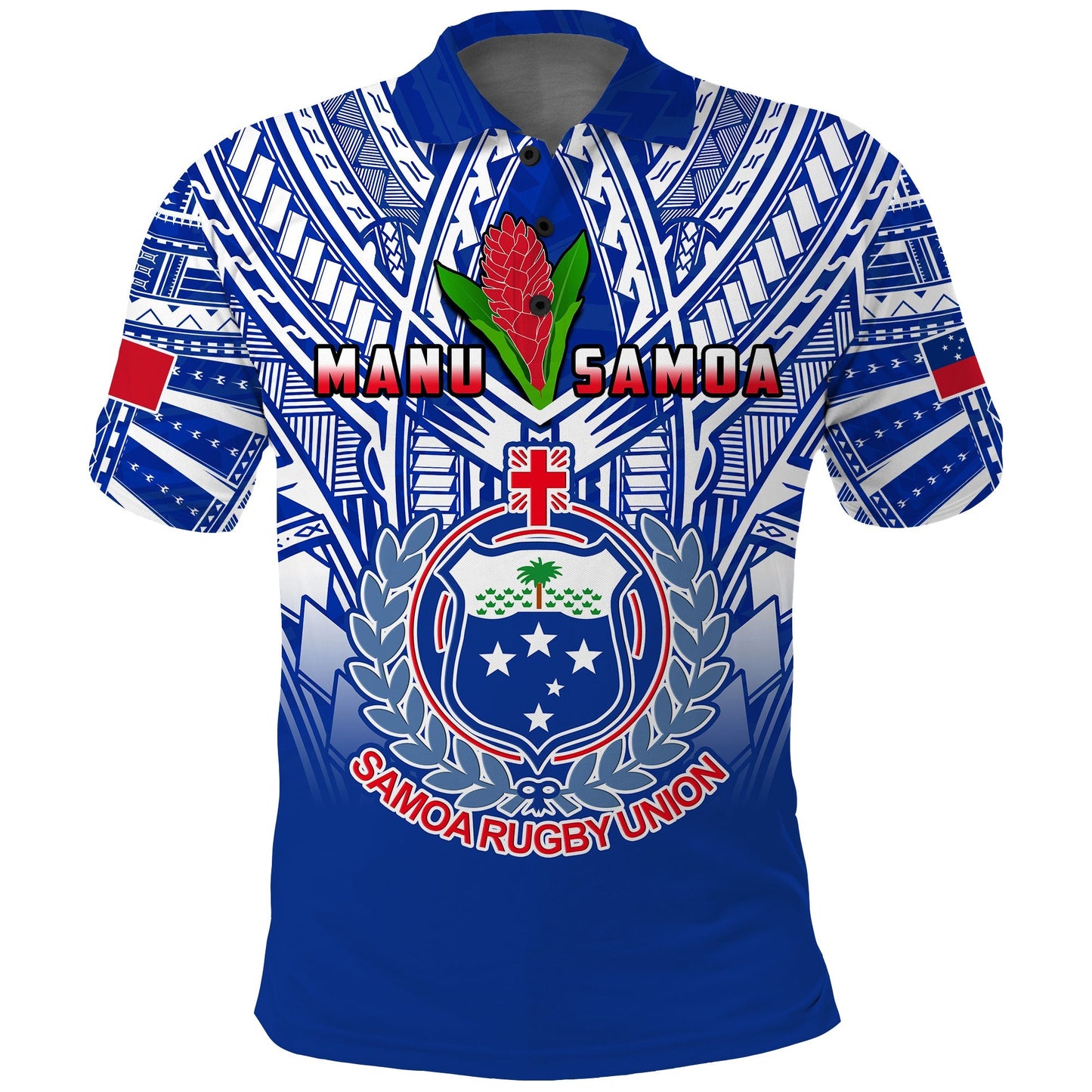 Samoa Rugby Polo Shirt Manu Samoa 7s Ginger Blue Polynesian