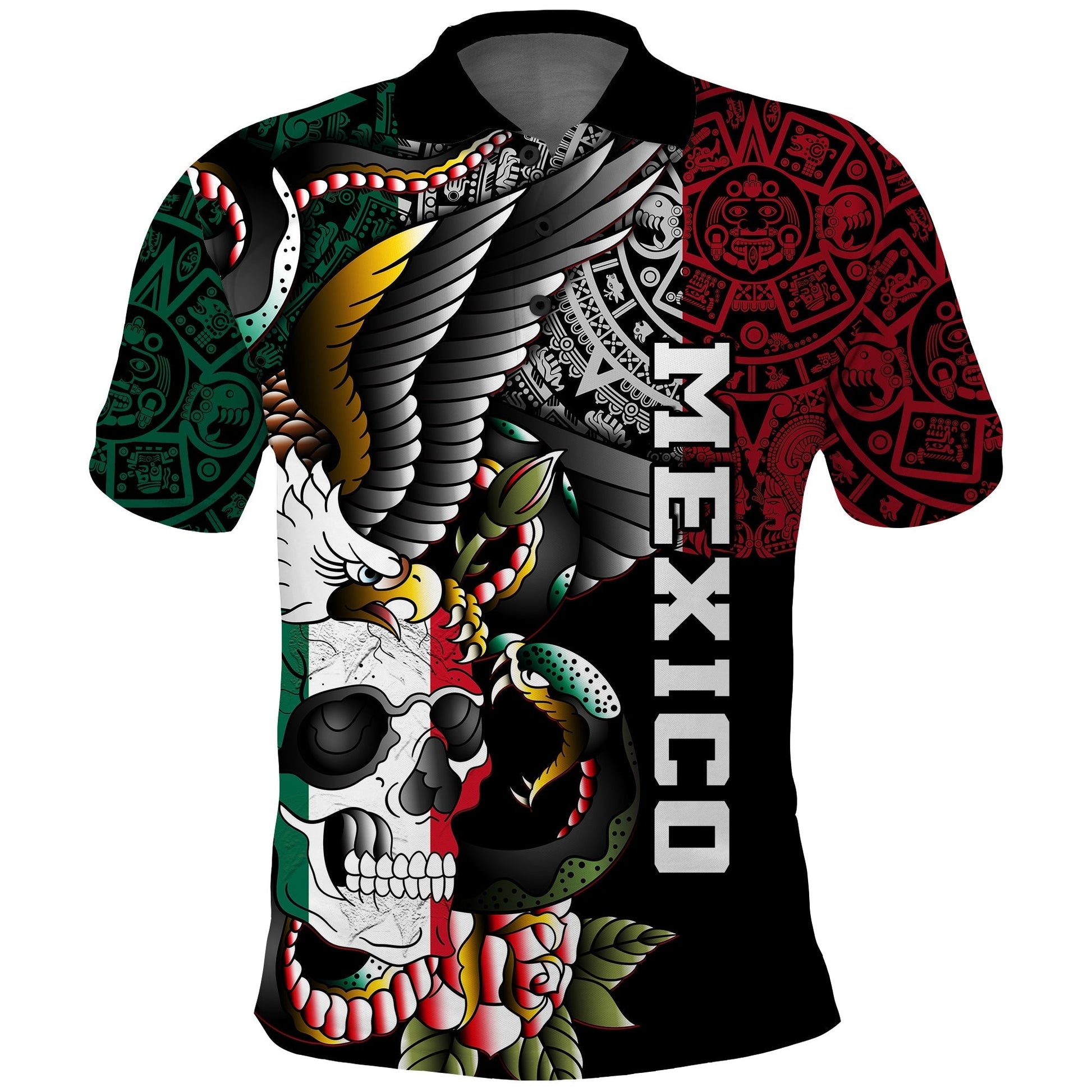 Mexico Polo Shirt Mexican Skull Eagle With Angry Snake