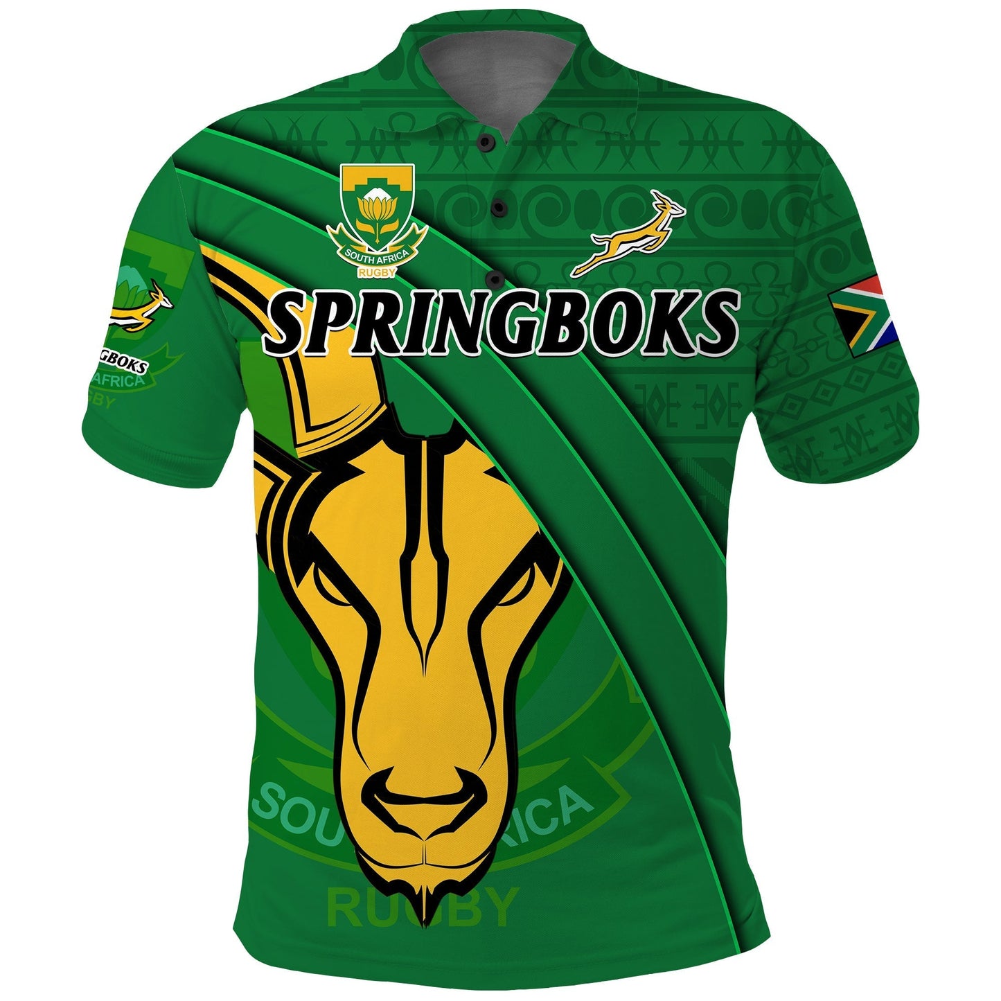 (Custom Text And Number) South Africa Rugby Polo Shirt Bokke Springbok With African Pattern Stronger Together