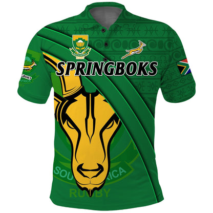 (Custom Text And Number) South Africa Rugby Polo Shirt Bokke Springbok With African Pattern Stronger Together