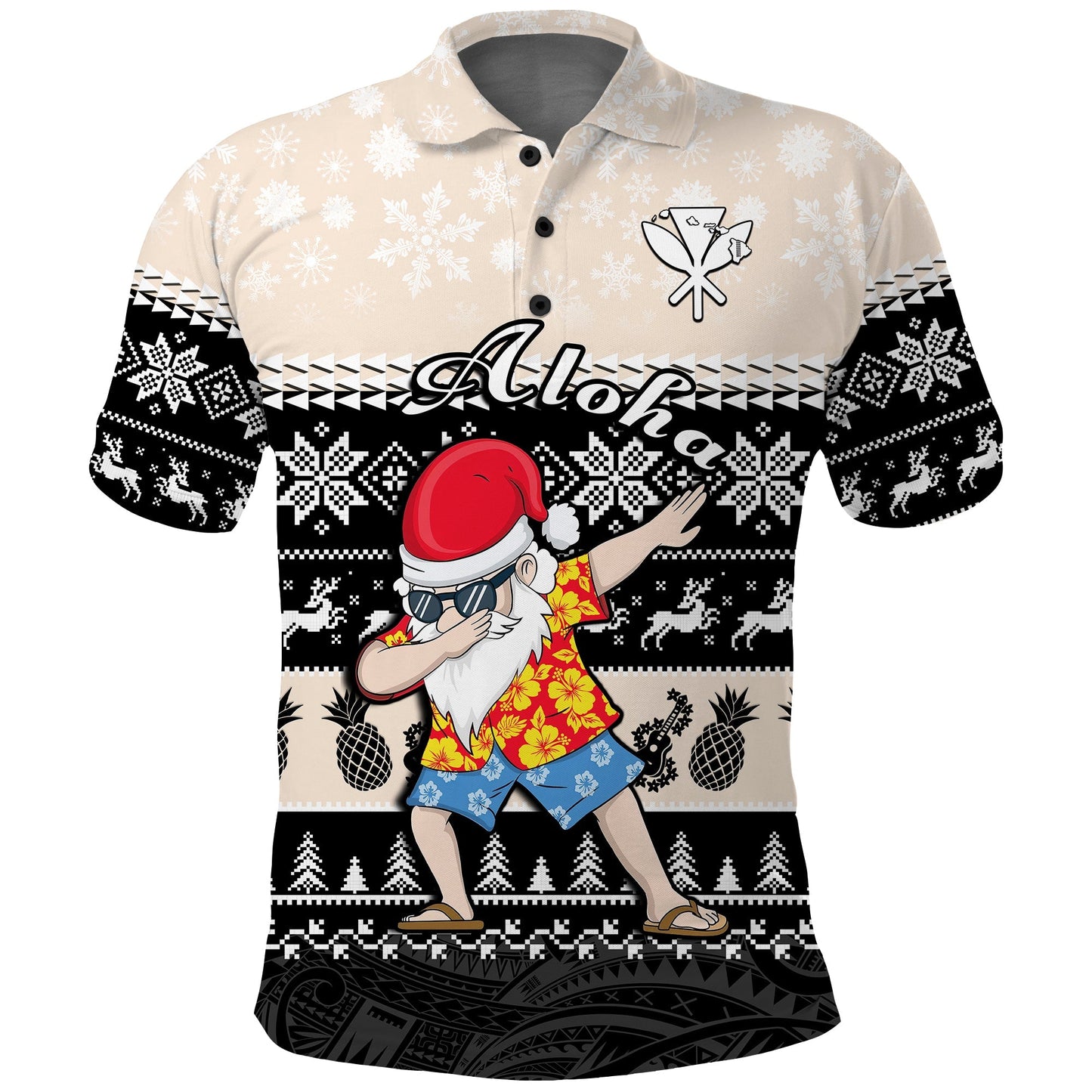 Hawaii Mele Kalikimaka Polo Shirt Dabbing Santa Black Merry Christmas