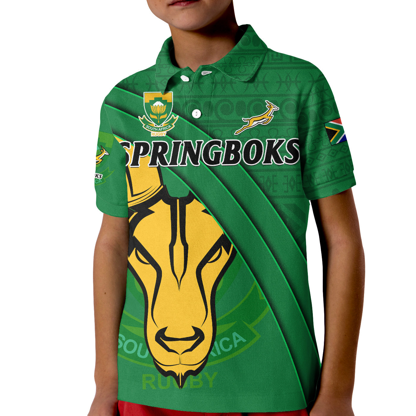 South Africa Rugby Polo Shirt Bokke Springbok With African Pattern Stronger Together