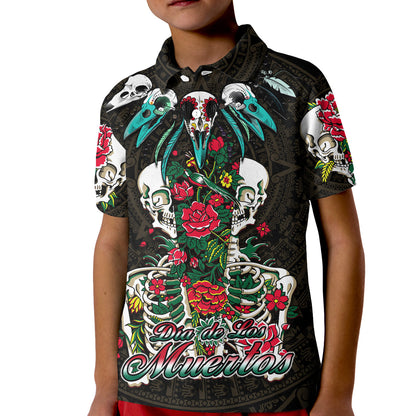 Mexico Polo Shirt Floral Skull Dia De Los Muertos