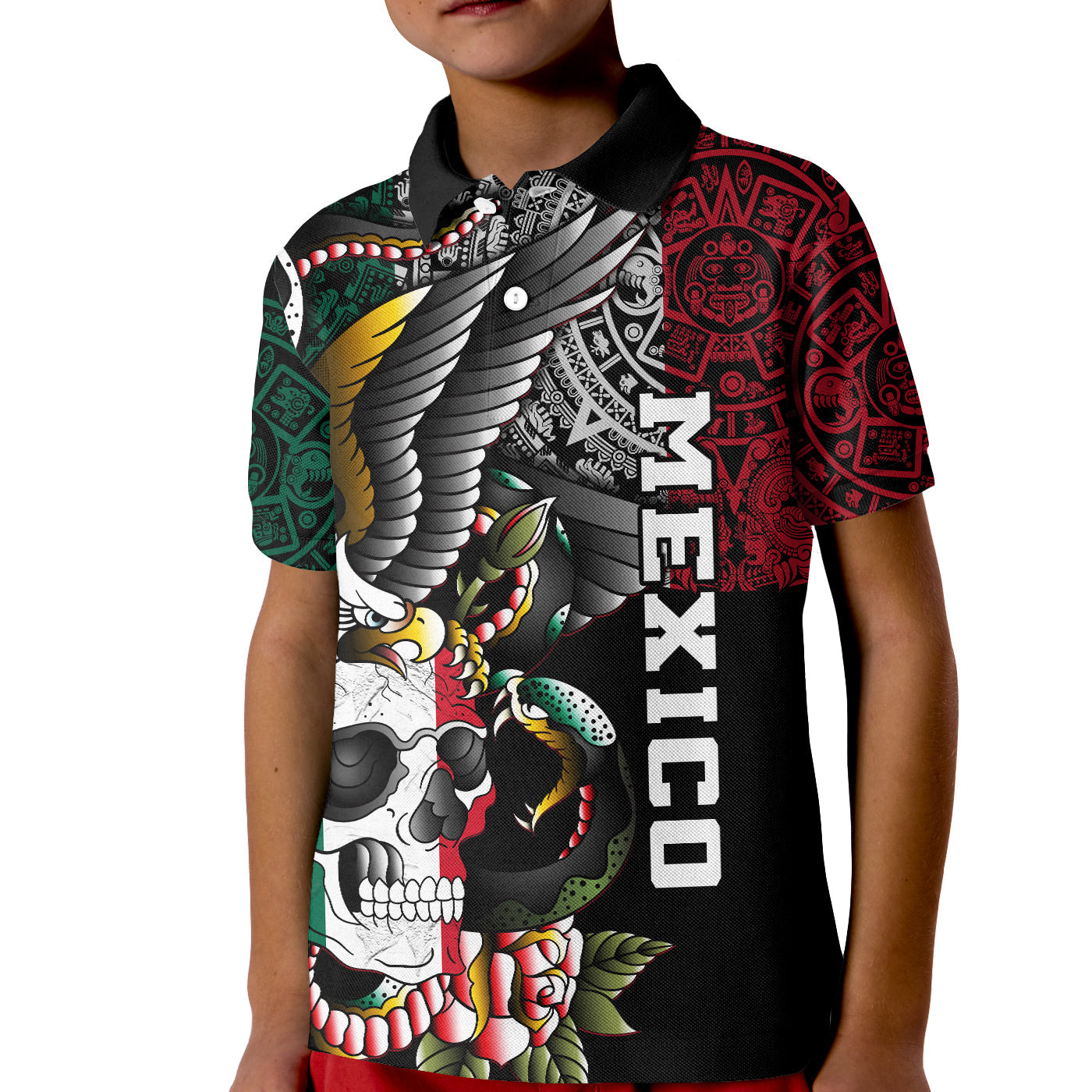 Mexico Polo Shirt Mexican Skull Eagle With Angry Snake