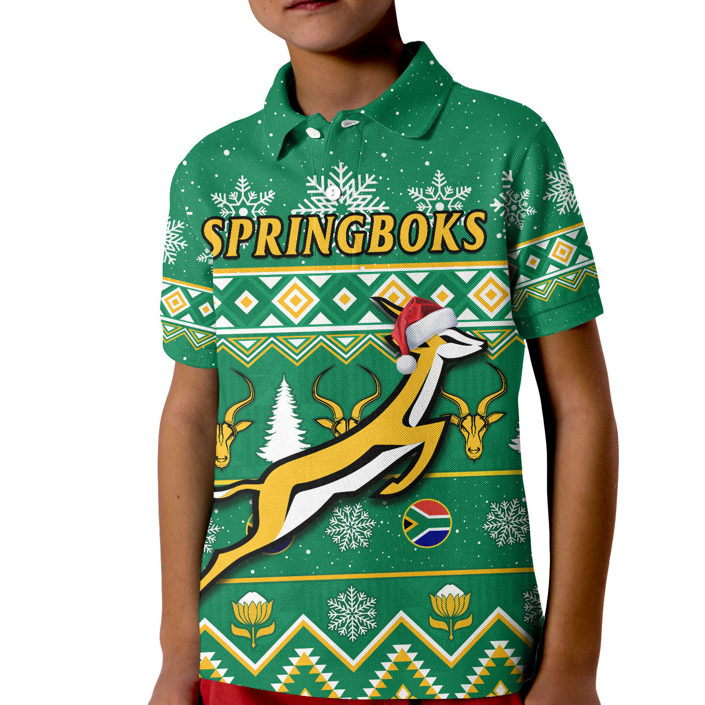 South Africa Rugby Polo Shirt Christmas Springboks Proud Geseende Kersfees
