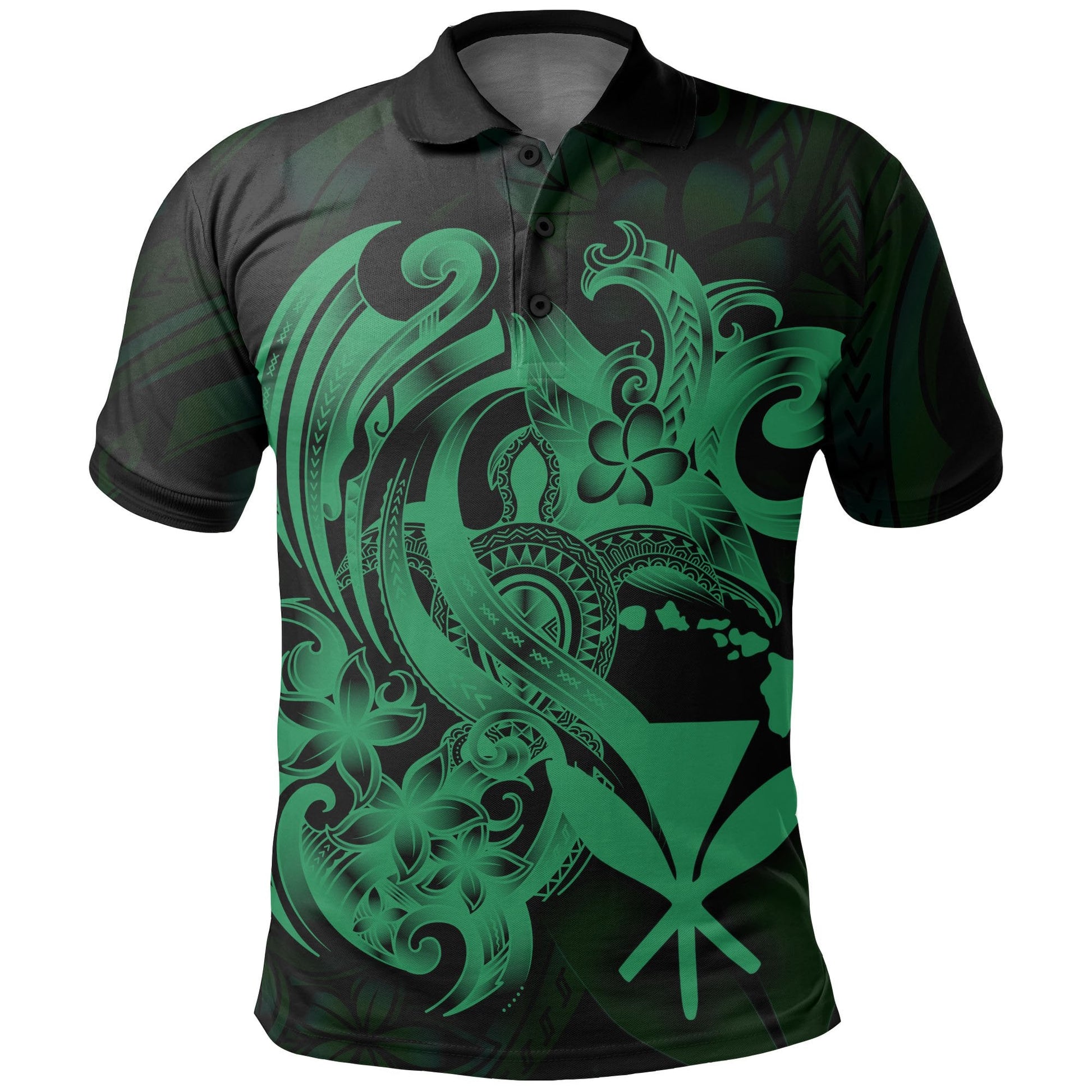 Hawaii All Over Polo Shirt - Kanaka Maoli Green Turtle