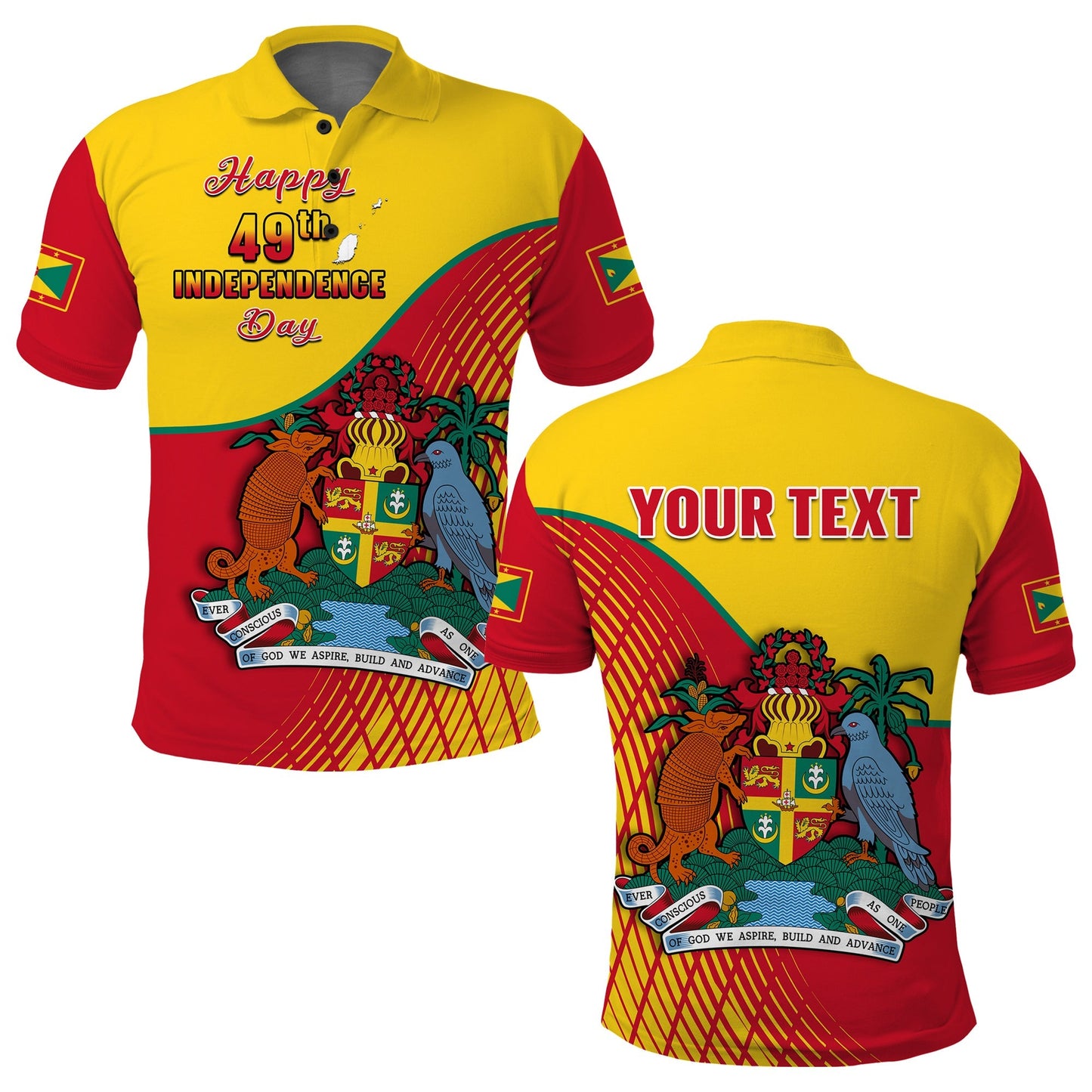 Custom Grenada Polo Shirt Coat Of Arms Happy 49th Independence Day