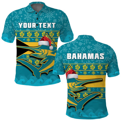 Custom Bahamas Polo Shirt Bahamian Blue Marlin Merry Chirstmas
