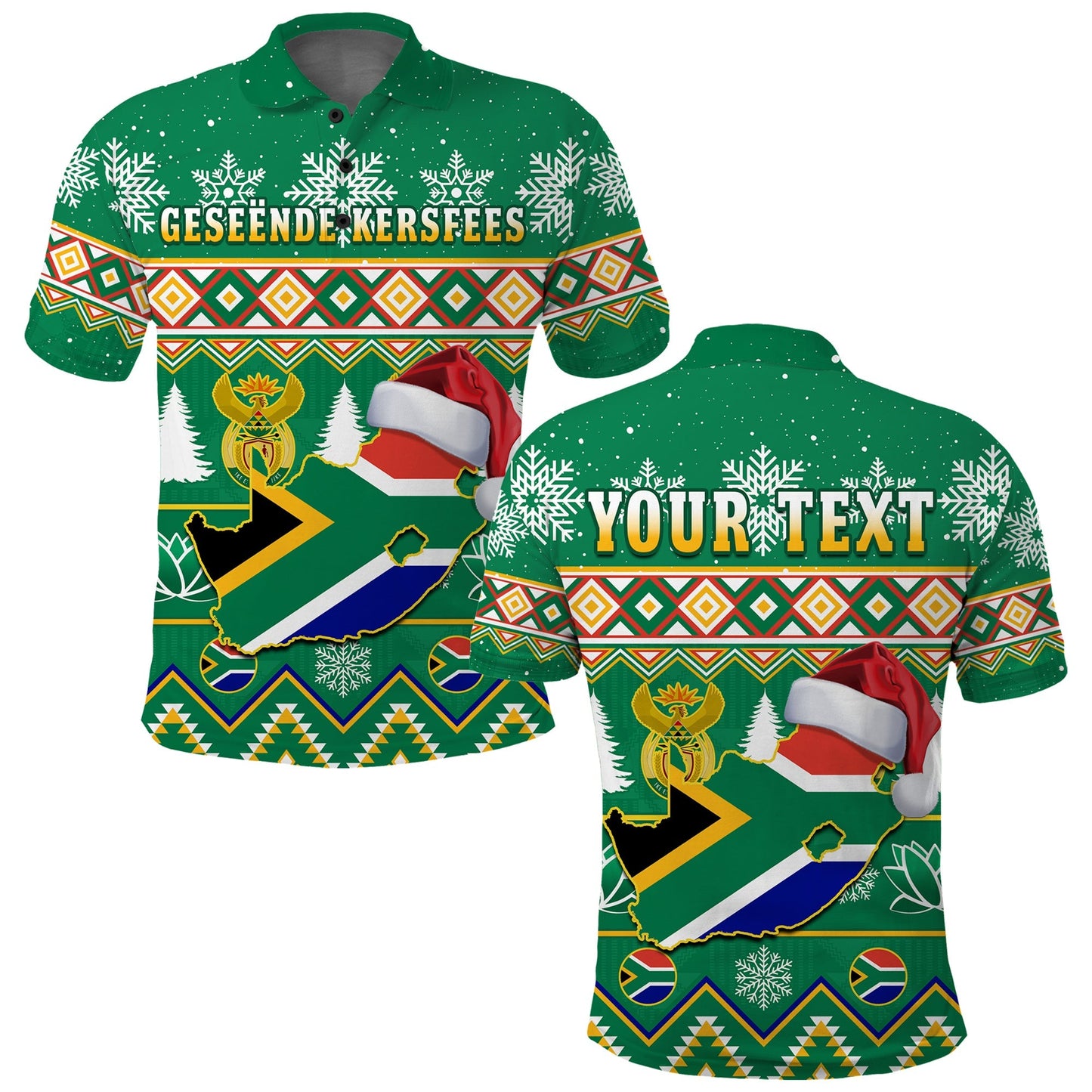 Custom South Africa Polo Shirt Christmas King Protea Geseende Kersfees