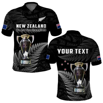 Custom Personalised New Zealand 2022 Rugby Polo Shirt Black Fern Proud Champions RWC