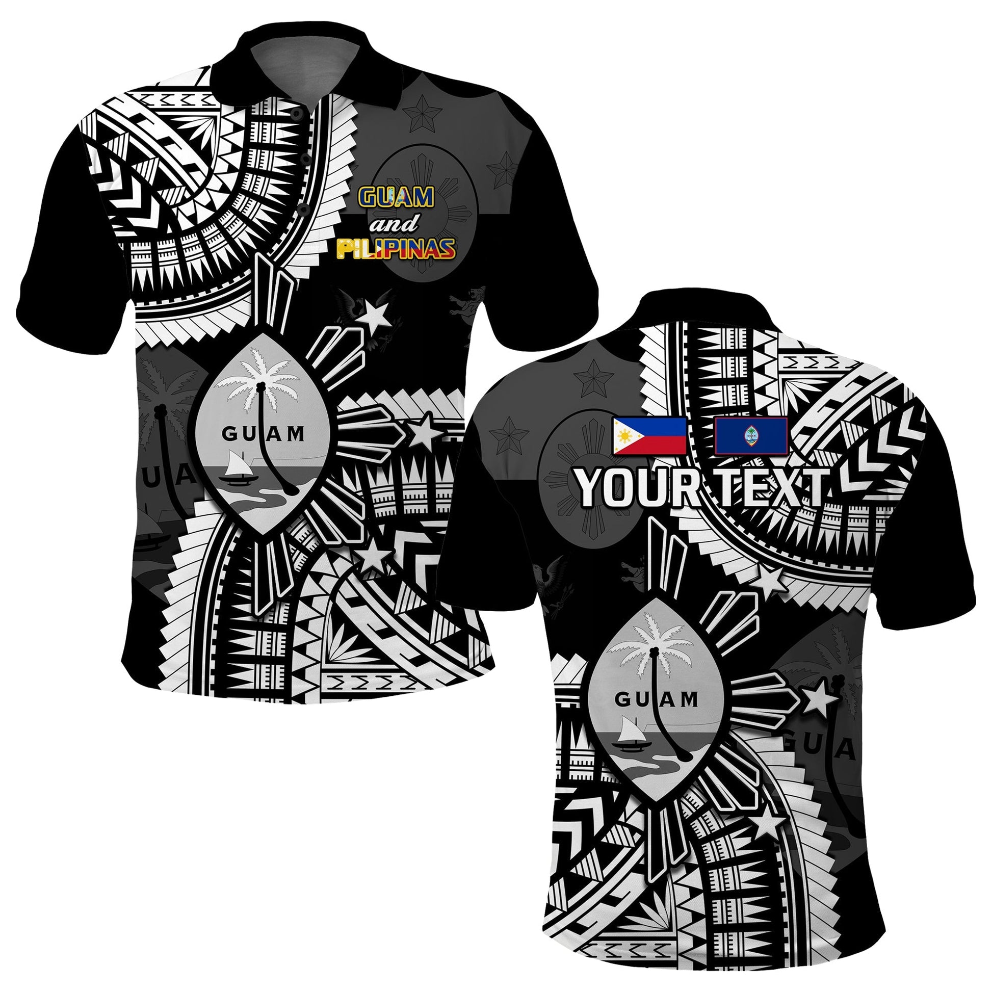 Custom Personalised Guam and Philippines Polo Shirt Guaman Filipinas Together Black