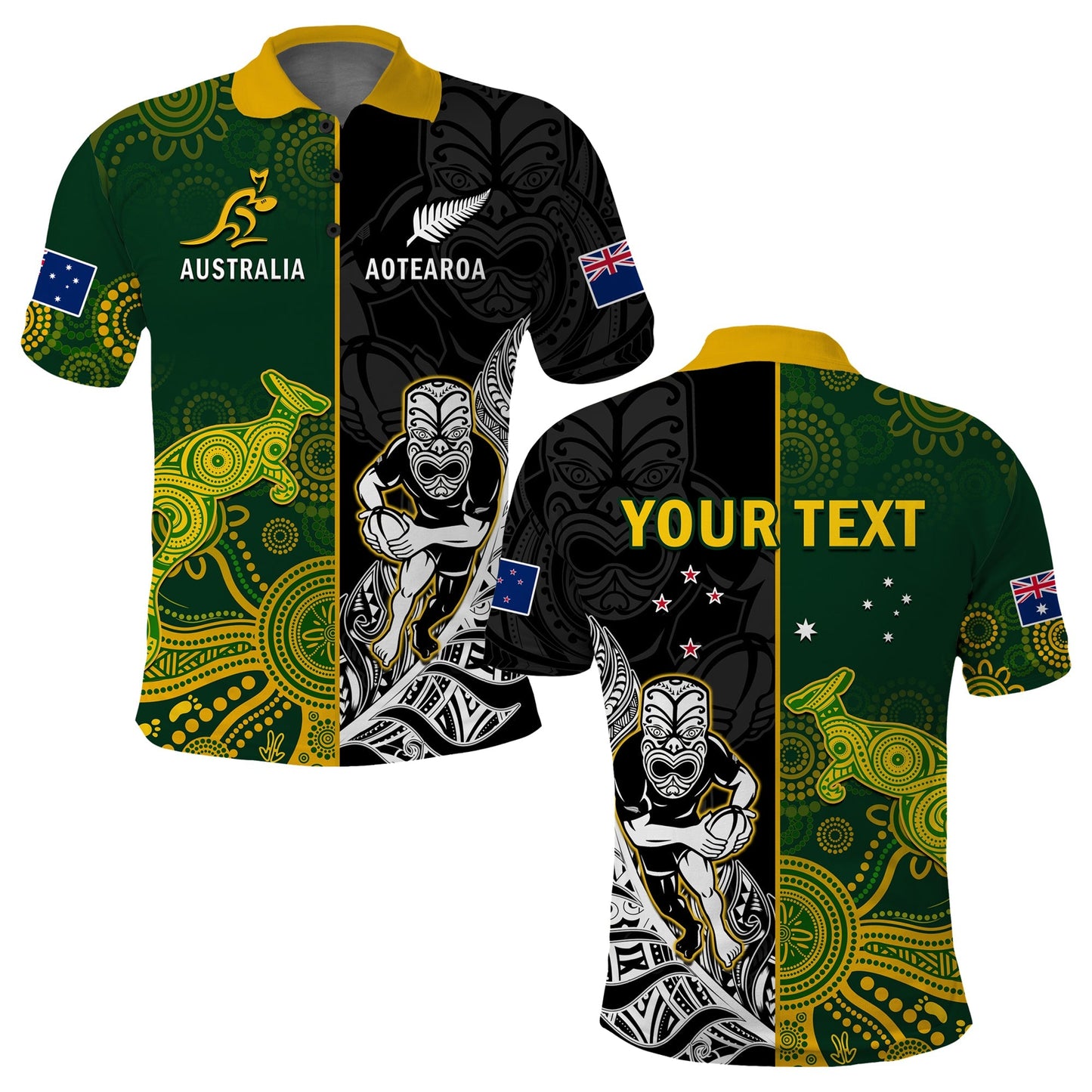 Custom Personalised Australia Rugby Mix Aotearoa Rugby Polo Shirt Wallabies All Black Special Version