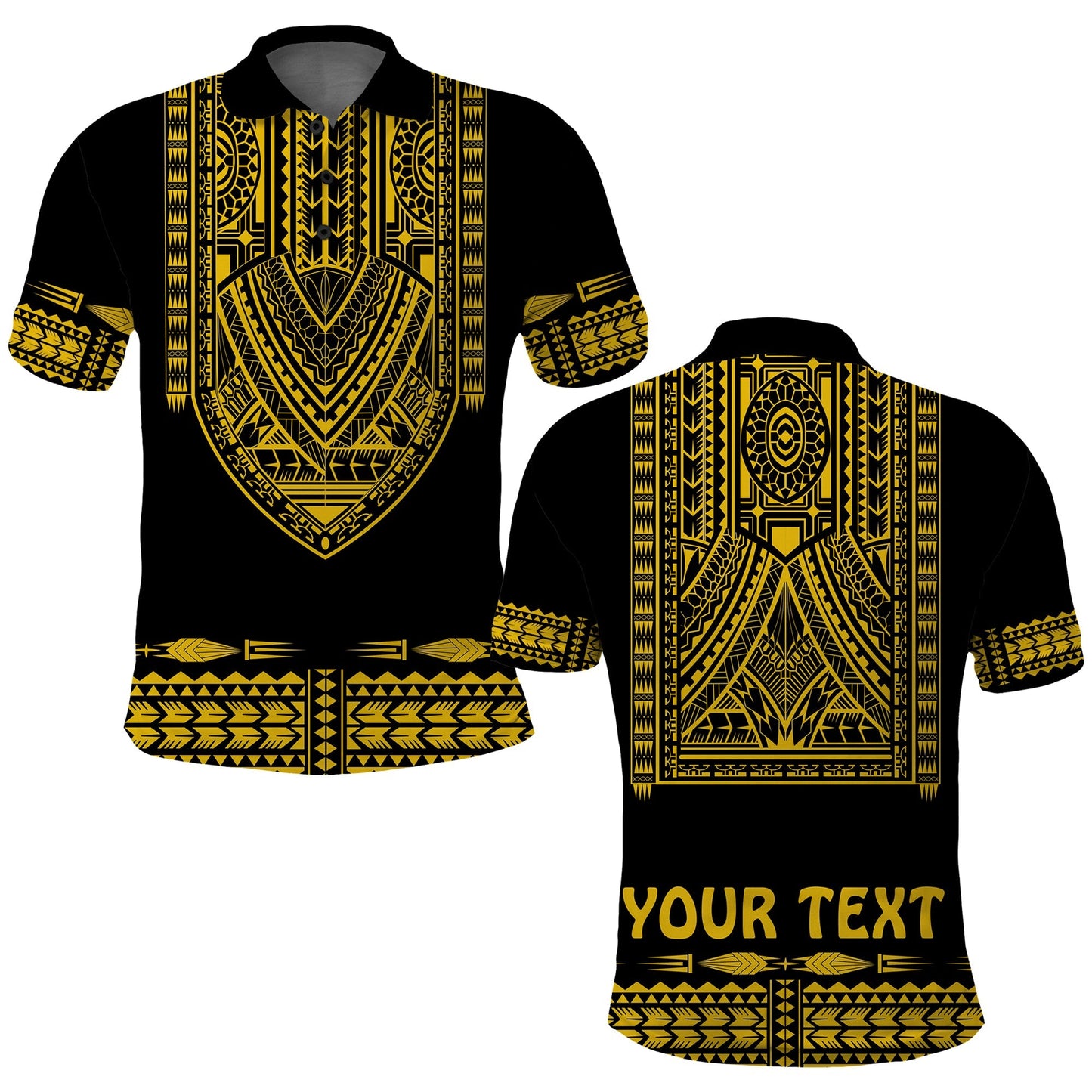 Custom Personalised Polynesian Polo Shirt Dashiki With Polynesian Tattoo Royal Golden Version