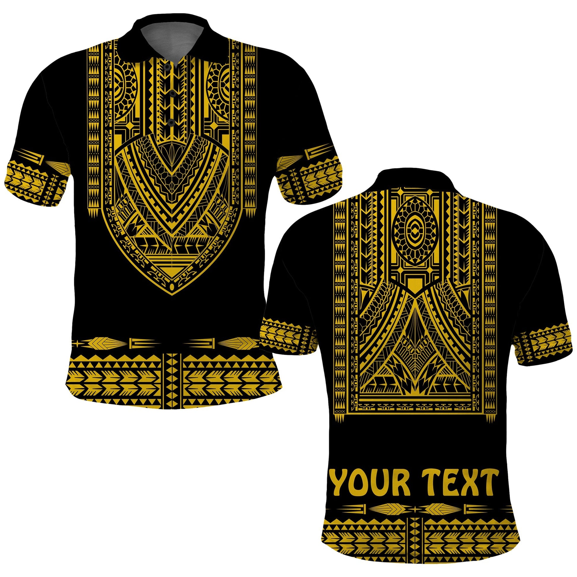 Custom Personalised Polynesian Polo Shirt Dashiki With Polynesian Tattoo Royal Golden Version
