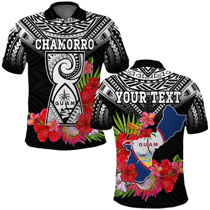 Custom Personalised Guam Chamorro Polo Shirt Guaman Latte Stone Tropical Flowers Black Style