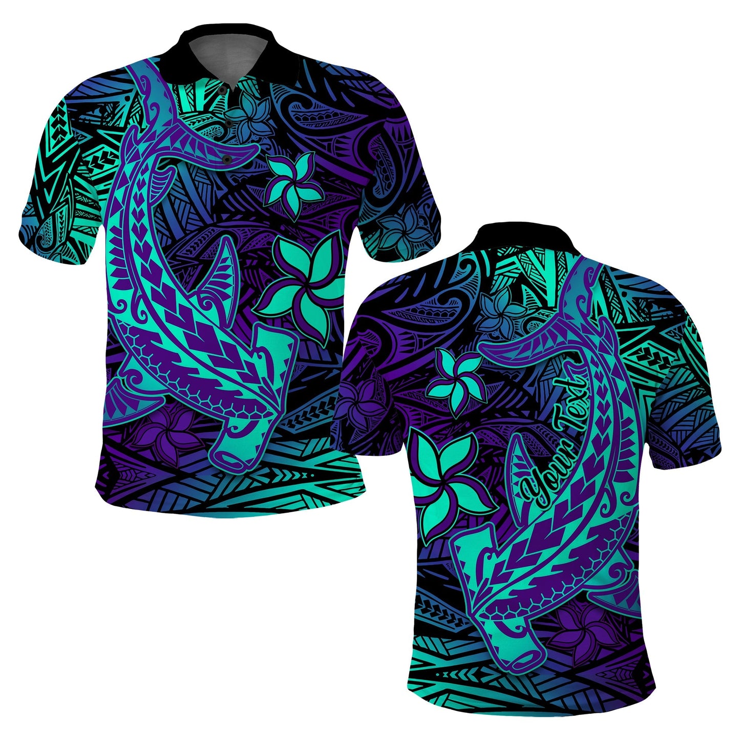 Custom Personalised Polynesian Polo Shirt Purple Paradise Hawaiian Tribal Hammerhead Shark