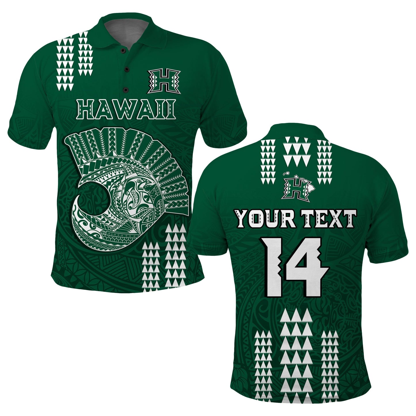 Custom Text And Number Hawaii Football Polo Shirt Kakau Rainbow Warriors Helmet