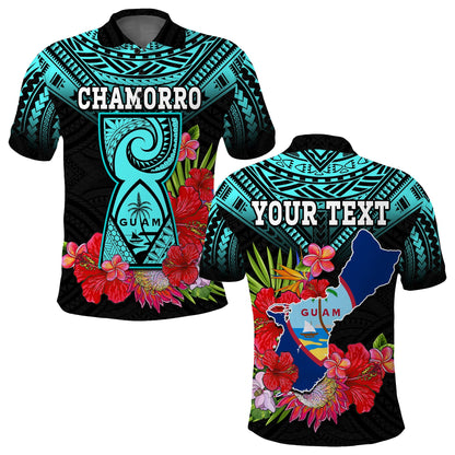 Custom Personalised Guam Chamorro Polo Shirt Guaman Latte Stone Tropical Flowers Turquoise Style