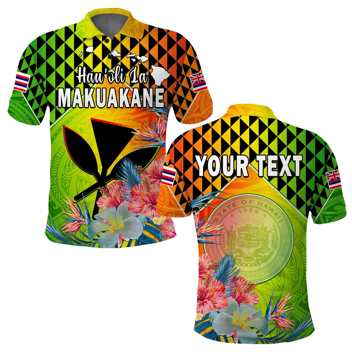 Custom Personalised Happy Hawaii Fathers Day Polo Shirt Hawaiian Tribal Kanaka Maoli Hibiscus