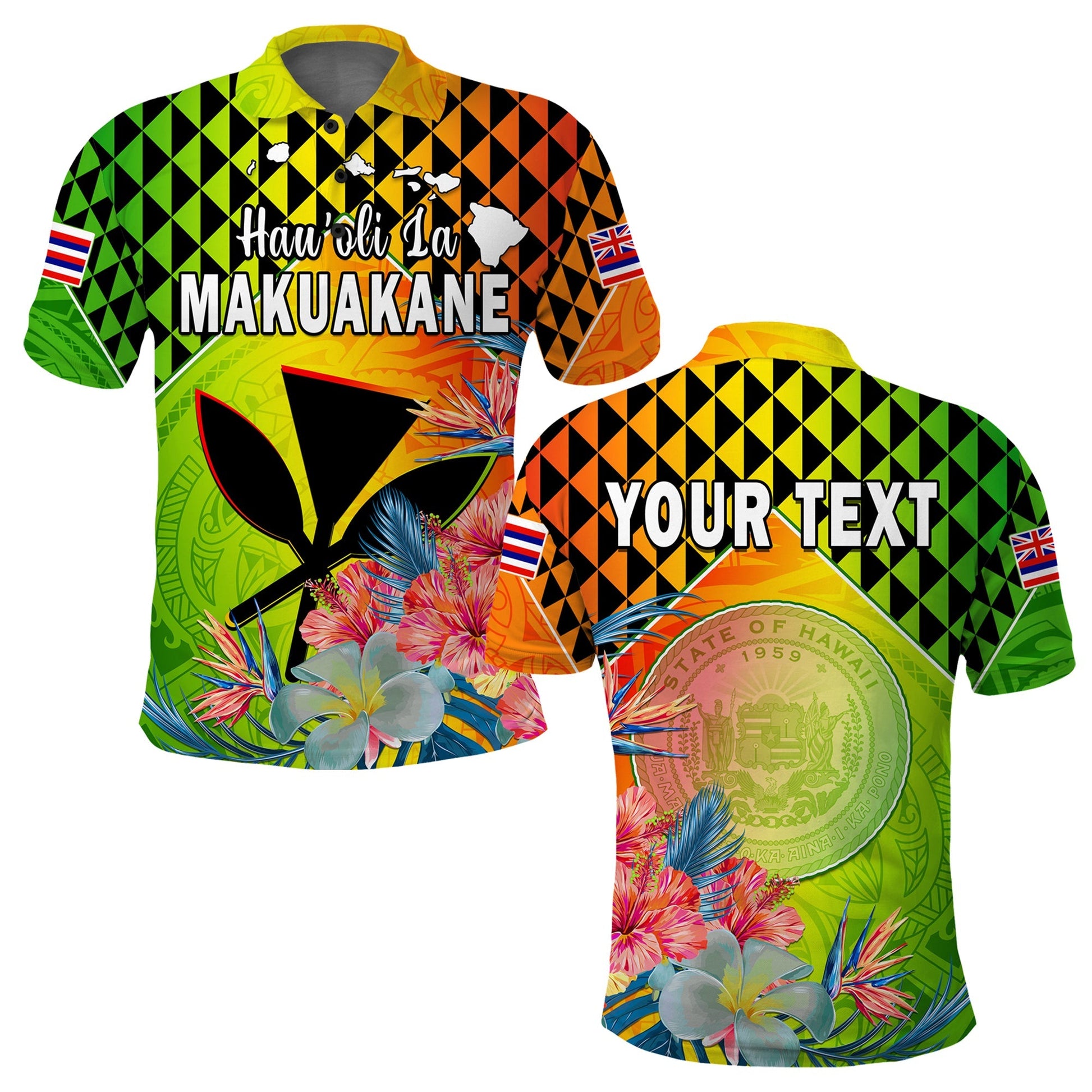 Custom Personalised Happy Hawaii Fathers Day Polo Shirt Hawaiian Tribal Kanaka Maoli Hibiscus
