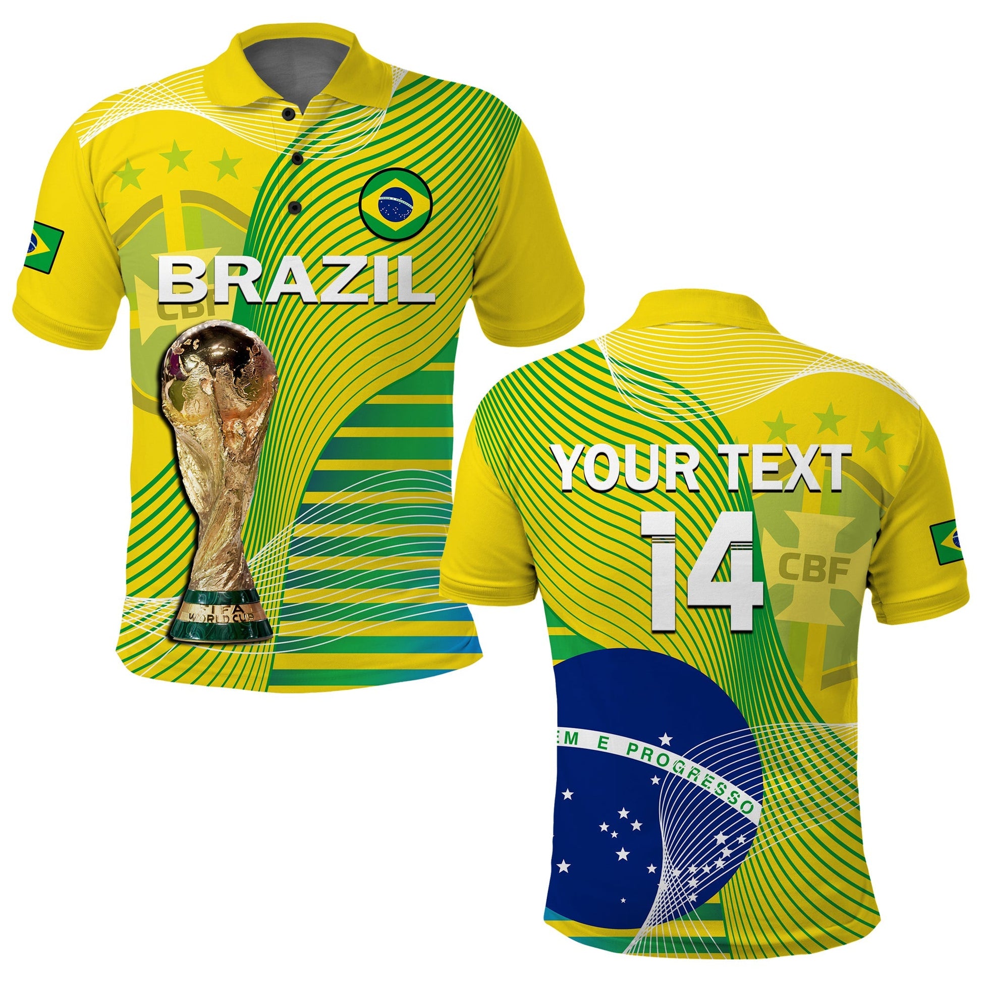 (Custom Text And Number) Brazil Football Polo Shirt Canarinha Champions WC 2022