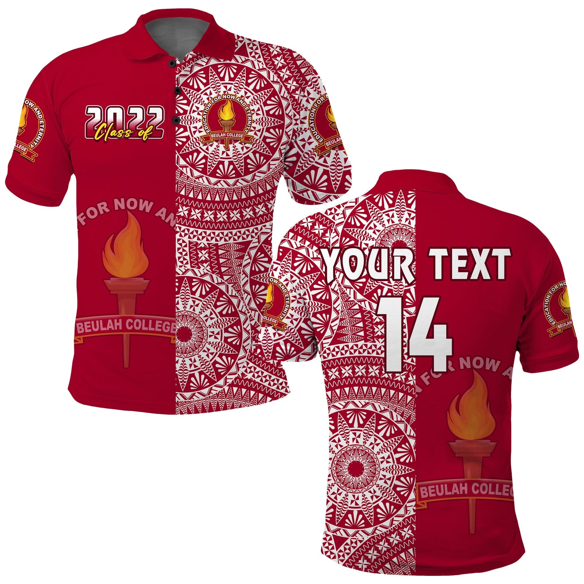 Custom Text And Number Beulah Tonga College Polo Shirt Class Of Year Tongan Ngatu Pattern